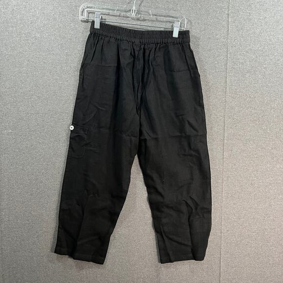 Susan Graver Petite Pure Easy Linen Utility Crop Pant Black, Petite XX-Small - Picture 1 of 11